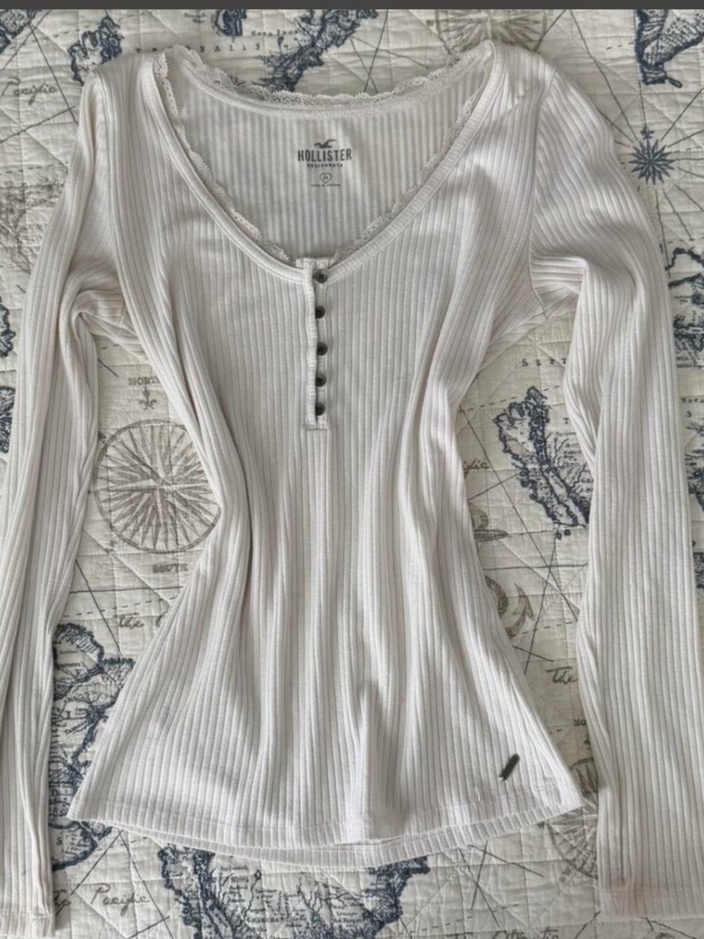 Hollister ribbed white henley top